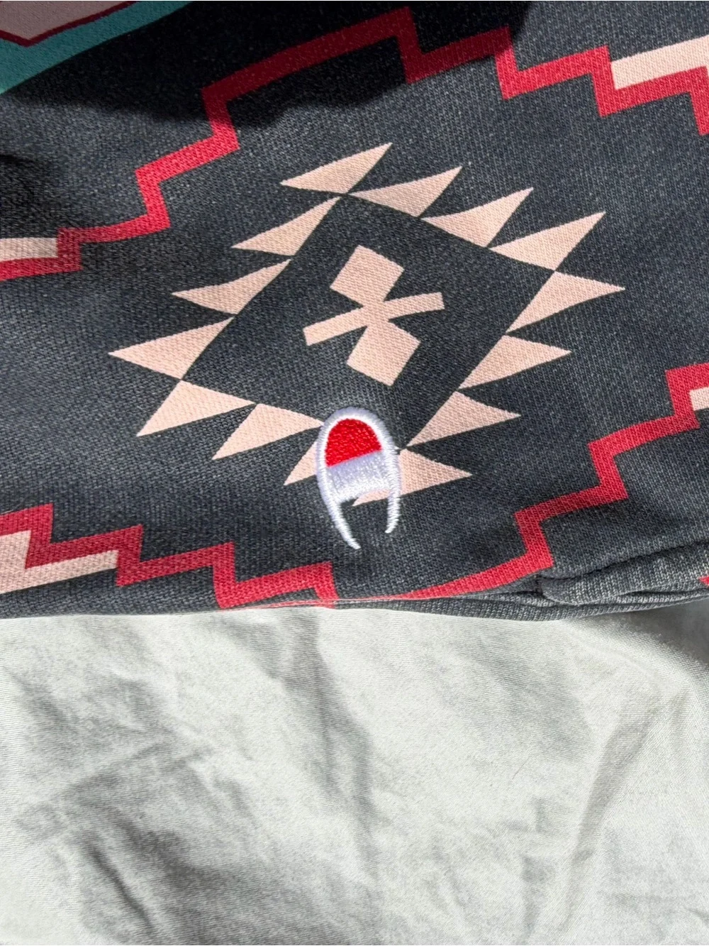 Champion Black Joggers with Teal and Burgundy Aztec Print